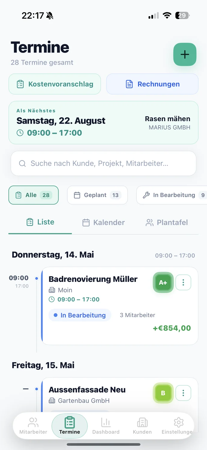 EarnTrack Terminplanung